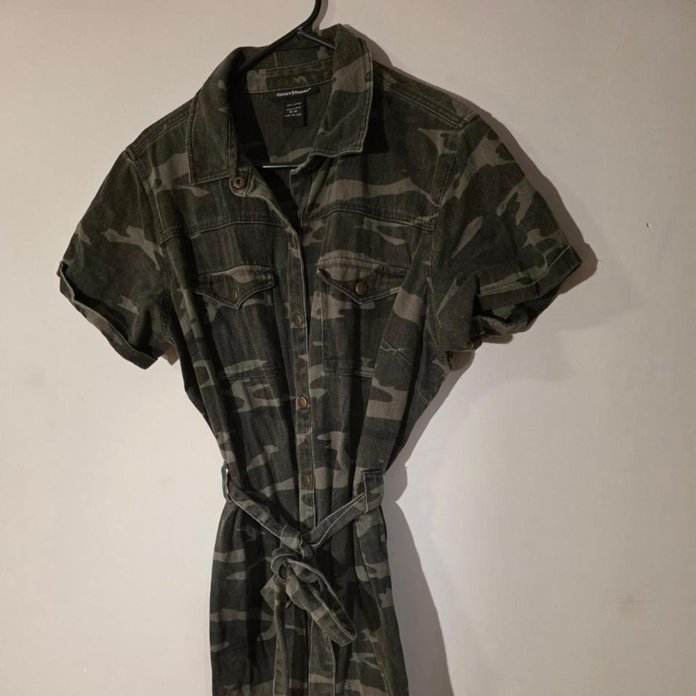 Ashley‎ Stewart Camo Denim Shirt Dress Women 14/16  Camouflage Utility Belted